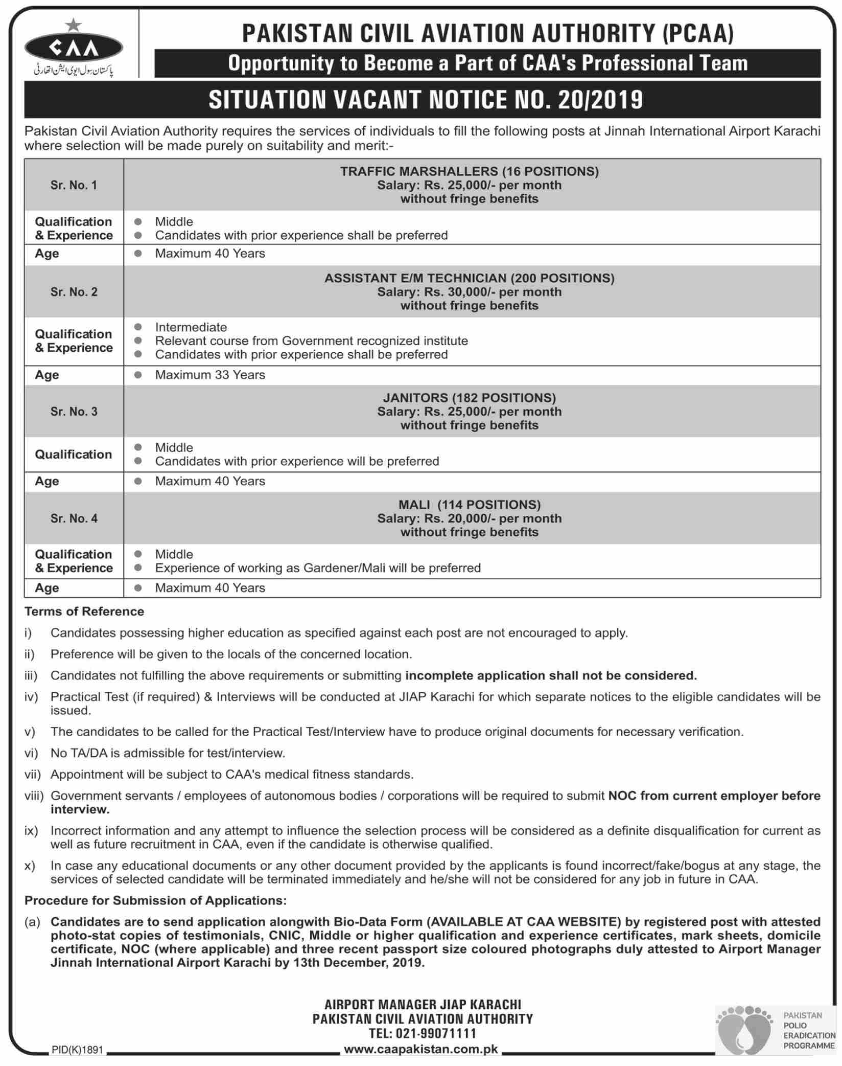 Jobs In Pakistan Civil Aviation Authority CAA Karachi 28 November 2019
