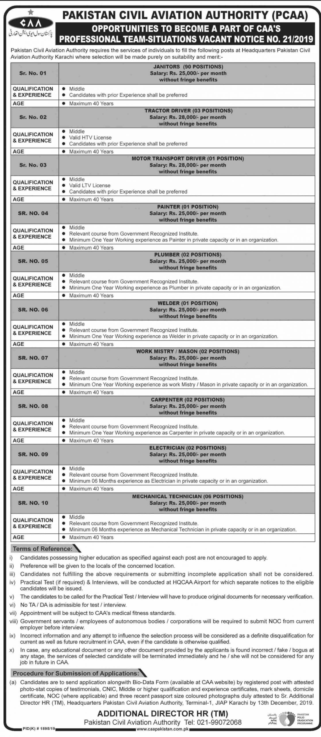 Jobs In Pakistan Civil Aviation Authority PCAA 28 November 2019