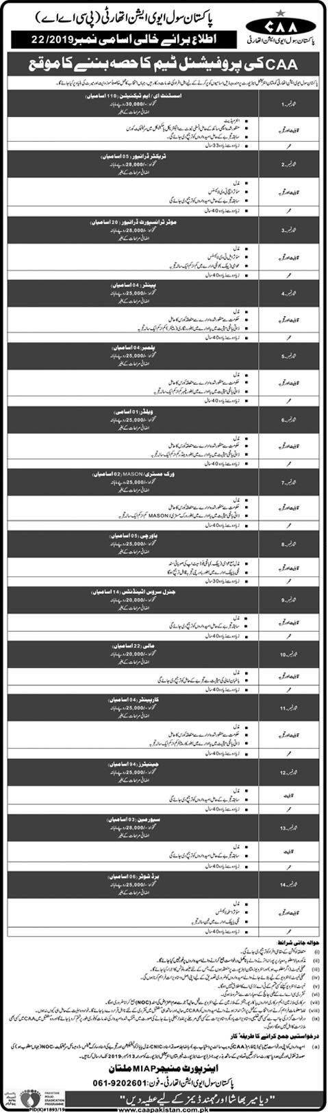 Jobs In Pakistan Civil Aviation Authority PCAA 30 November 2019