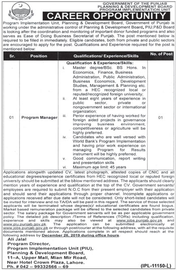 Jobs In Planning and Development Department Govt of the Punjab 30 November 2019
