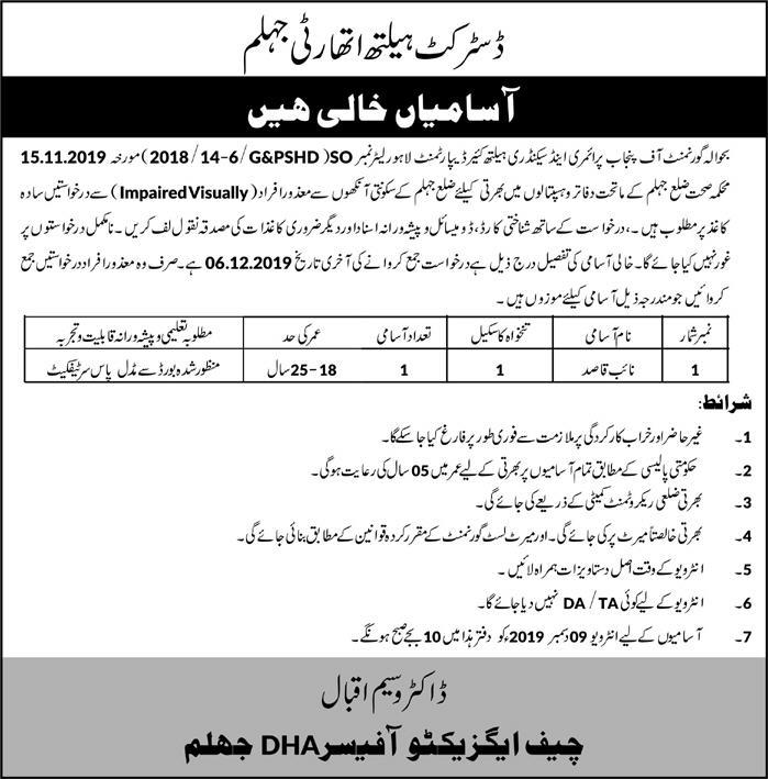 Jobs In Primary and Secondary Healthcare Department Govt Of Punjab 29 November 2019