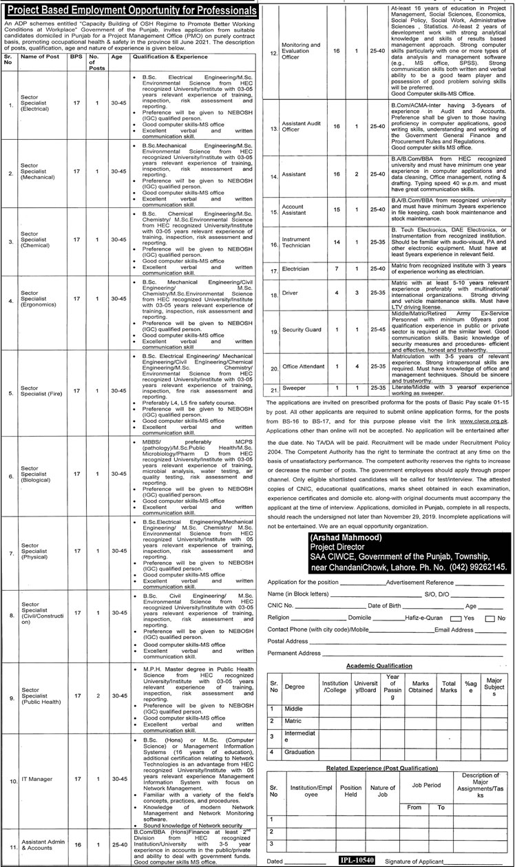 Jobs In Project Management Office Govt Of Punjab 16 November 2019