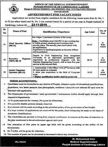 Jobs In Punjab Institute of Cardiology 08 November 2019