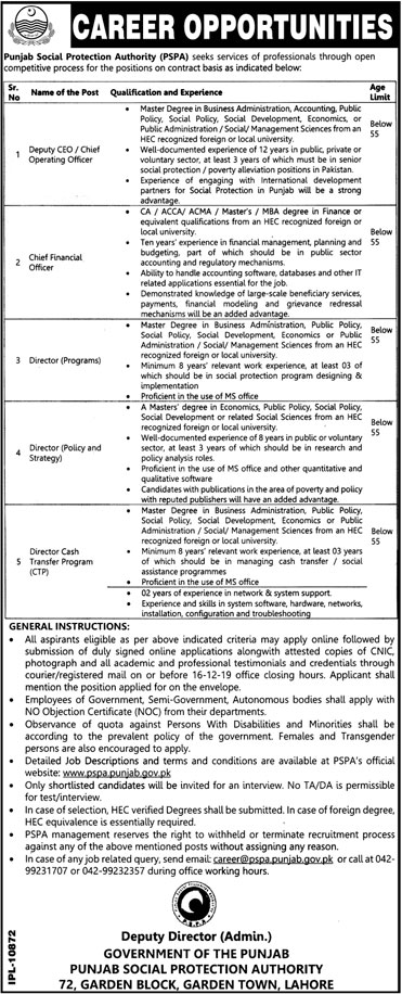 Jobs In Punjab Social Protection Authority 24 November 2019