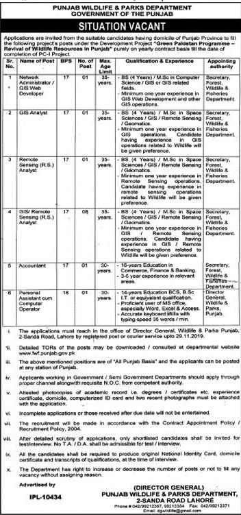 Jobs In Punjab Wildlife and Parks Department 14 November 2019