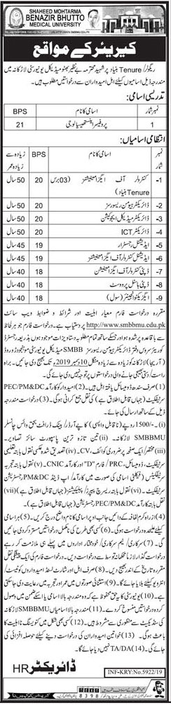 Jobs In Shaheed Mohtarma Benazir Bhutto Medical University 25 November 2019