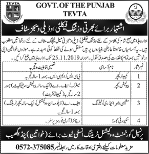 Jobs In Technical Education and Vocational Training Authority (TEVTA) 22 November 2019