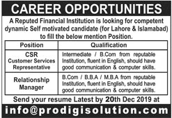 Jobs In A Reputed Finance Institute Lahore&Islamabad 08 December 2019