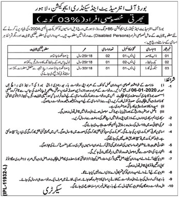 Jobs In Board Of Intermediate And Secondary Education Lahore 21 December 2019