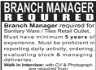 Branch Manager Required In Waheed Sons Lahore Jobs 29 December 2019