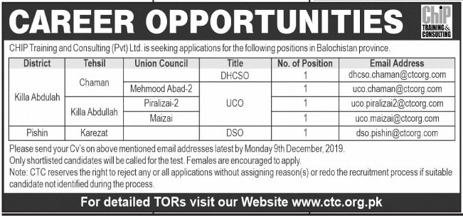 Jobs In Chip Training And Consulting Pvt Limited 06 December 2019