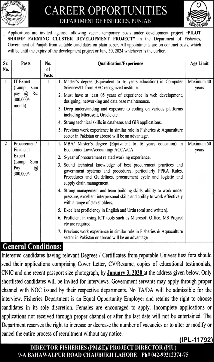 Jobs In Department Of Fisheries Govt Of Punjab 19 December 2019