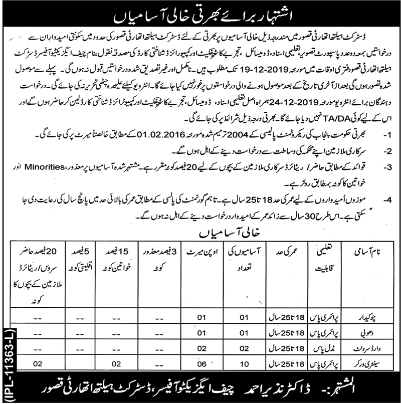 Jobs In District Health Authority Kasur 07 December 2019