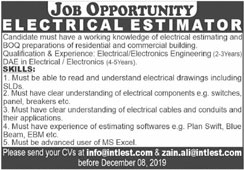 Electrical Estimator Required In Company Lahore 01 December 2019