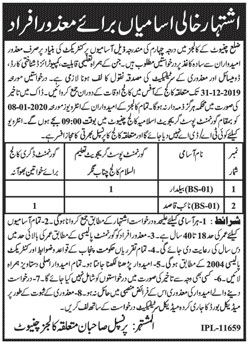 Jobs In Govt Colleges of District Chiniot 16 December 2019