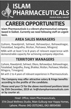 Jobs In Islam Pharmaceutical Sialkot 22 December 2019
