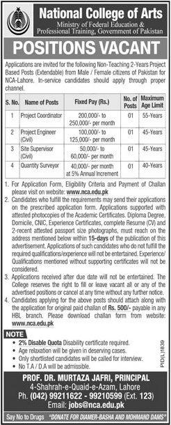Jobs In National College of Arts 21 December 2019