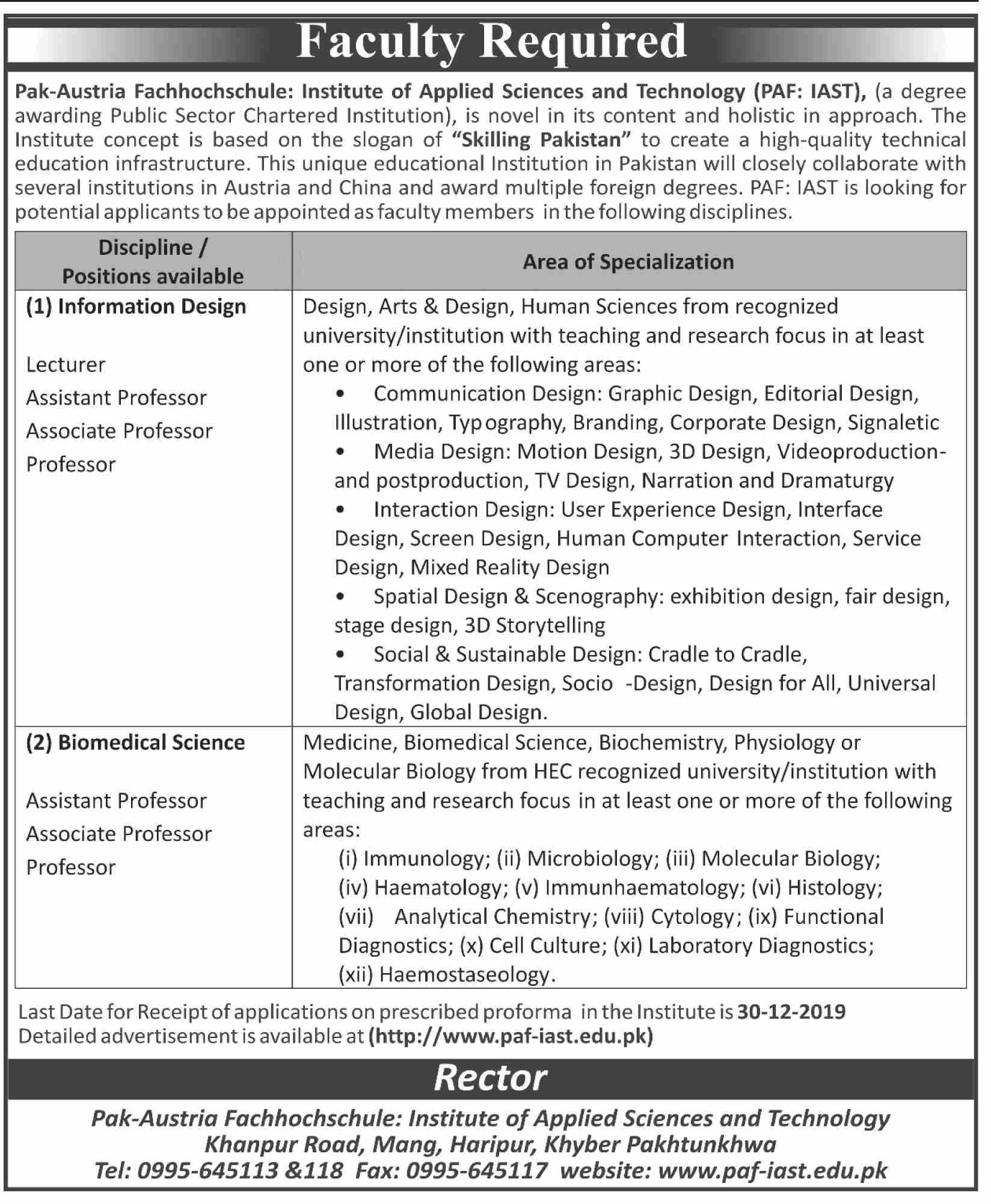 Jobs In Pak-Austria Fachhochschule Institute of Applied Sciences and Technology 05 December 2019