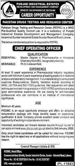 Jobs In Pakistan Drugs Testing And Research Center PDTRC 20 December 2019