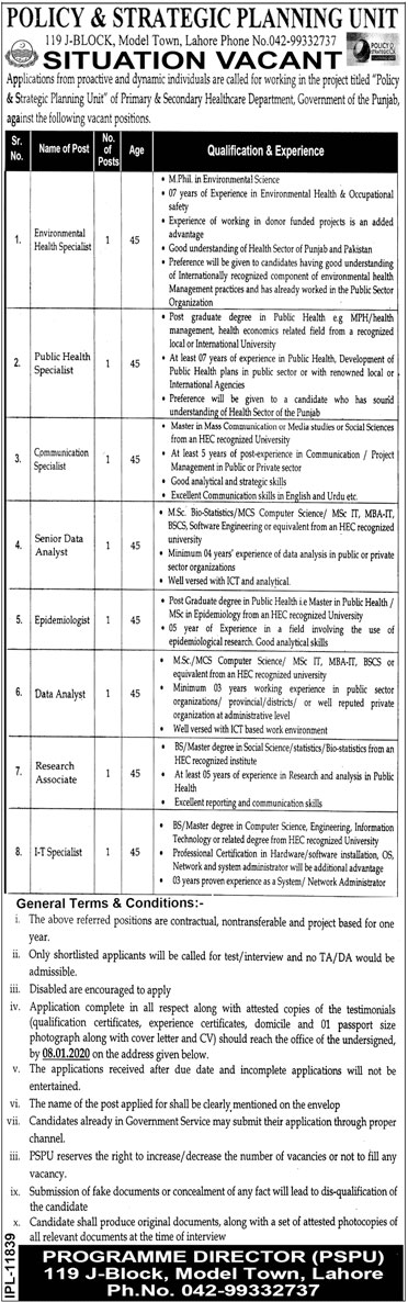 Jobs In Policy And Strategic Planning Unit 22 December 2019