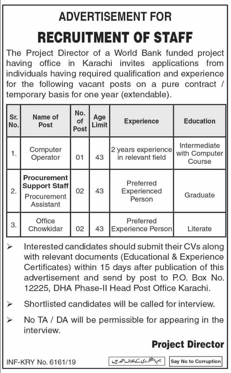Jobs In Project Director Of World Bank Funded Project Office 18 December 2019