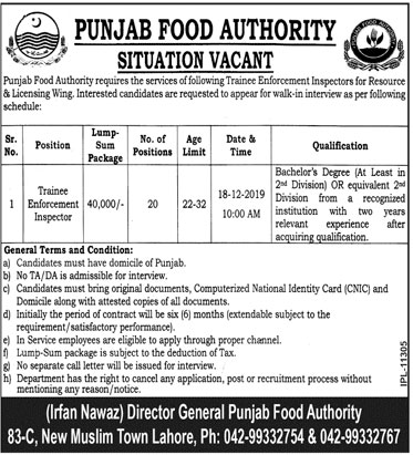 Jobs In Punjab Food Authority Govt of Punjab 08 December 2019