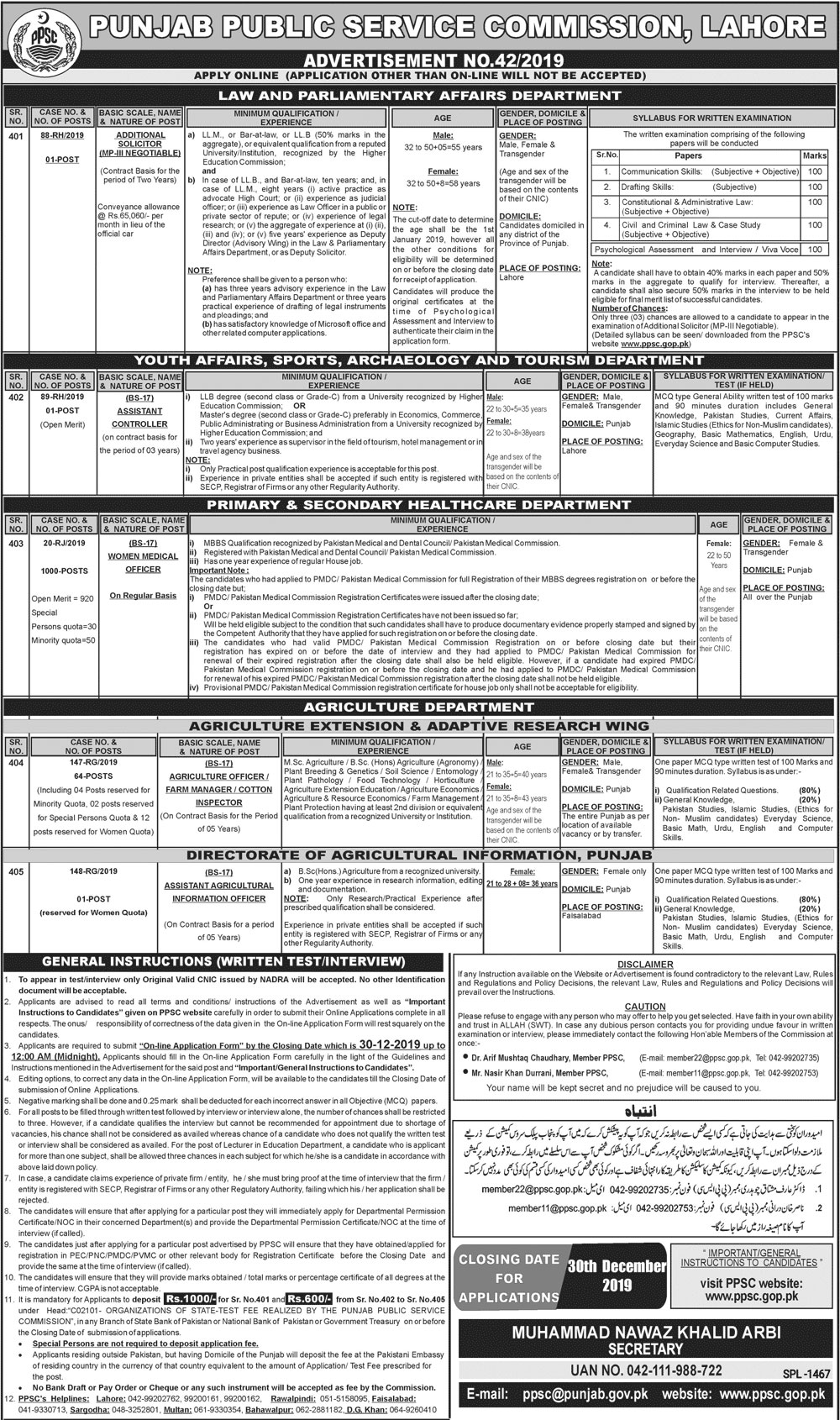Jobs In Punjab Public Service Commission (PPSC) 15 December 2019