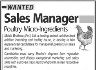 Sales Manager Required In Poultry Micro-Ingredient Jobs 29 December 2019