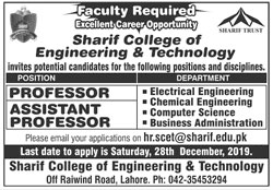 Jobs In Sharif College Of Engineering And Technology 22 December 2019