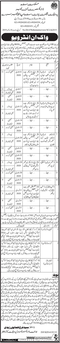 Walk In Interview Labour And Human Resource Department Govt Of Sindh 23 December 2019