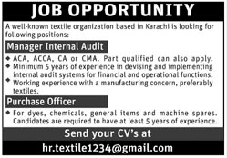 Jobs In Textile Organization Karachi 16 February 2020