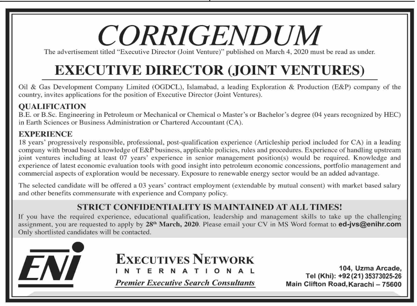 Executive Director Required In Executive Network International ENI 21 March 2020