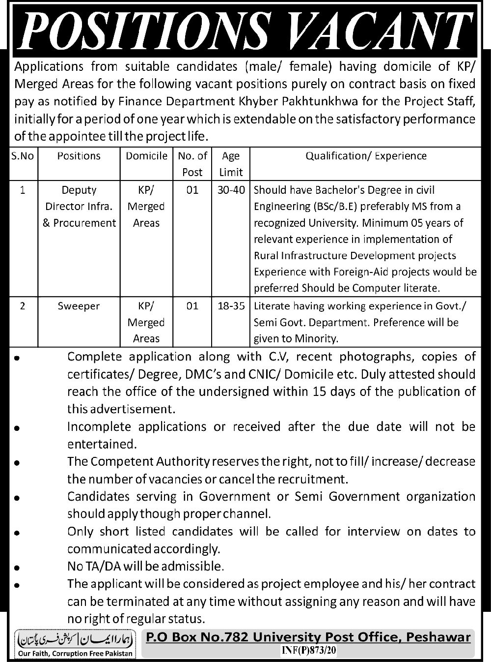 Jobs In Finance Department Govt Of KPK 03 March 2020