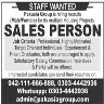 Sales Person Required In Pakasia Group Jobs 22 March 2020