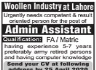 Admin Assistant Required In Woollen Industry At Lahore Jobs 17 April 2020