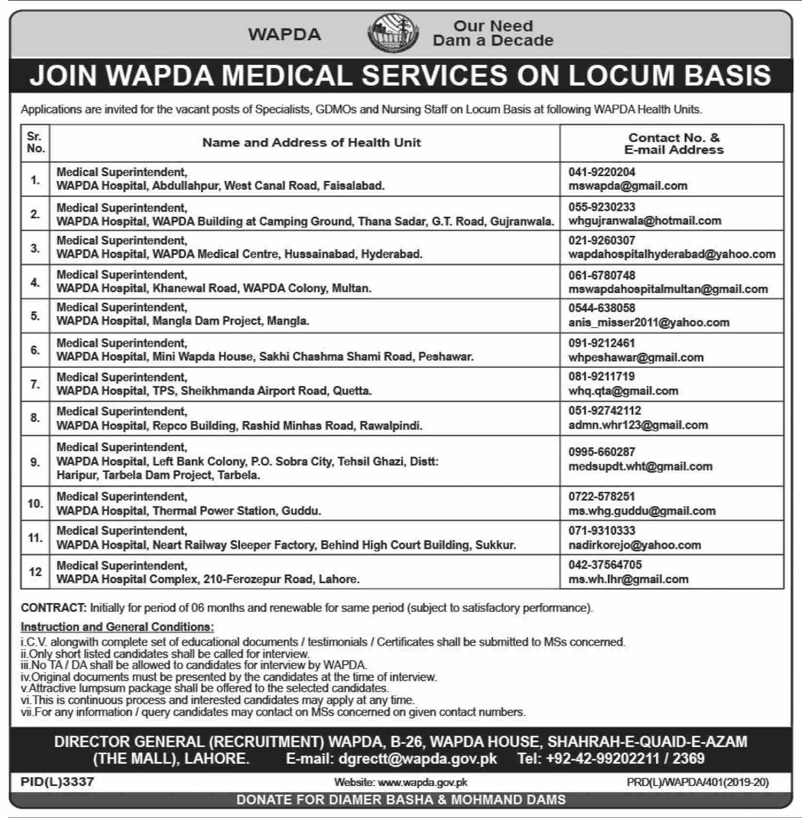 Medical Superintendent Required In WAPDA Medical Services 26 April 2020