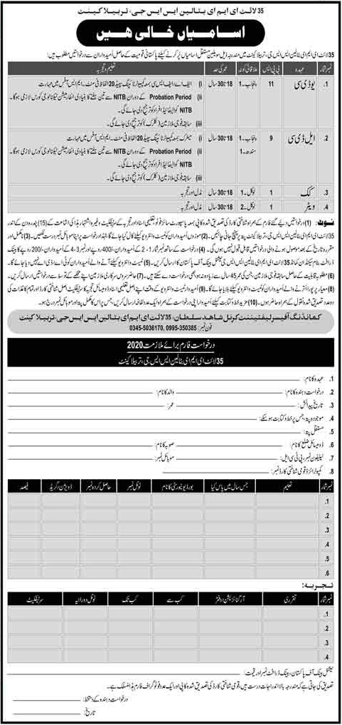 Jobs In 35 Light EME Battalion SSG Tarbela Cantt