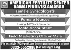 Hospital Staff Required In American Fertility Center Islamabad