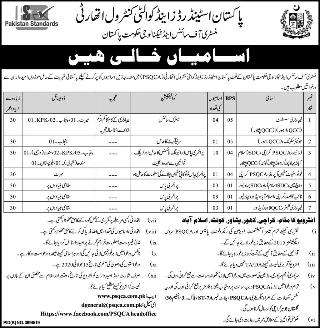 Jobs In Pakistan Standards And Quality Control Authority