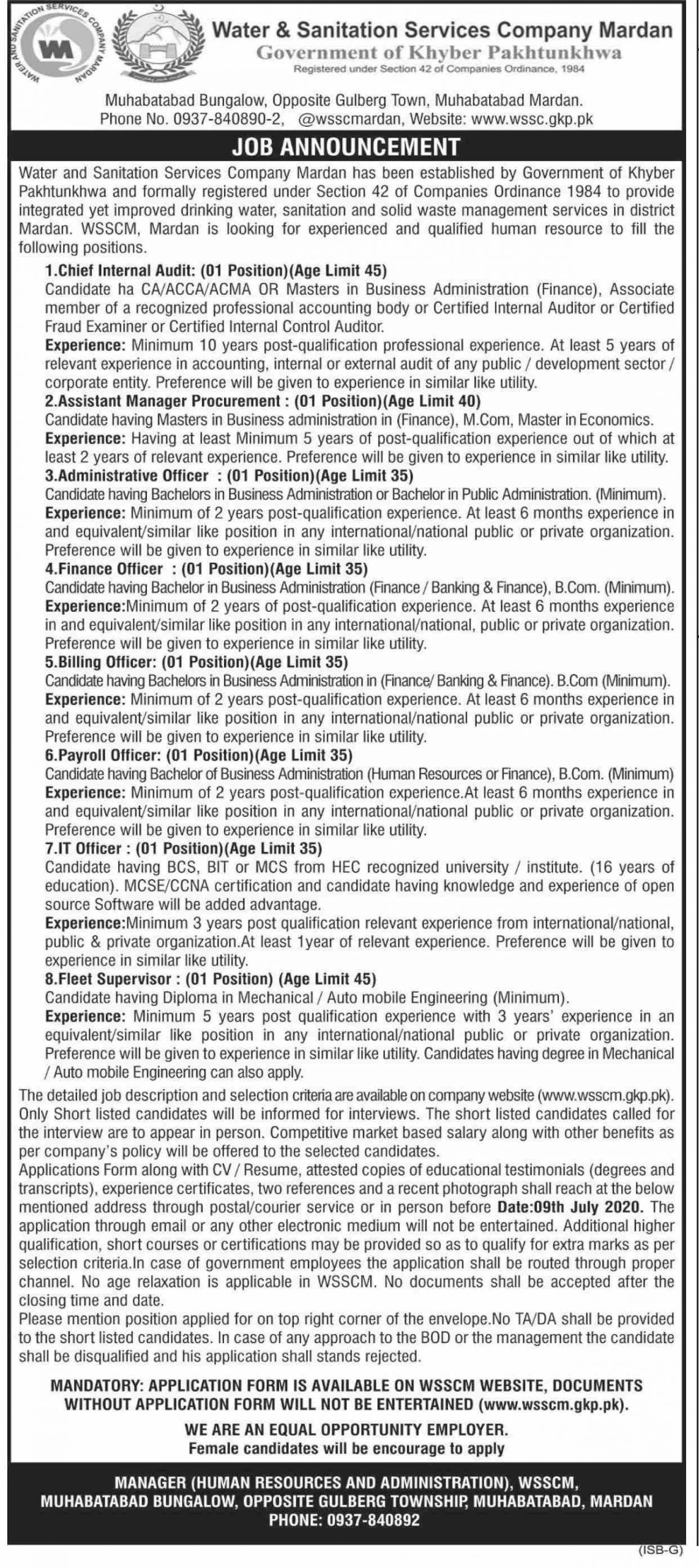 Jobs In Water And Sanitation Services Company Mardan