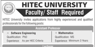 Hitec University Taxila Jobs 23 July 2020