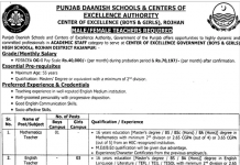 English Teacher Punjab Danish Schools and Centers of Excellence Authority Jobs July 27, 2020