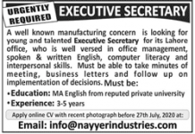 Executive Secretary Manufacturing Concern Jobs 21 July 2020