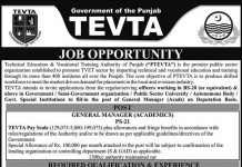 General Manager (PS-21) Technical Education and Vocational Training Authority of Punjab (TEVTA) Jobs July 26, 2020