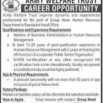 Head Human Resource Department Army Welfare Trust Jobs July 27, 2020