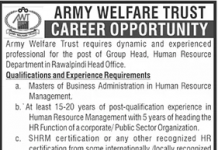 Head Human Resource Department Army Welfare Trust Jobs July 27, 2020