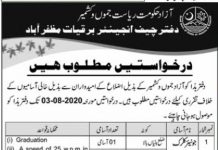 Junior Clerk Office Chief Engineer Barkiyat Muzaffarabad Jobs July 28, 2020