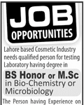 Laboratory Cosmetics industry Jobs 21 July 2020