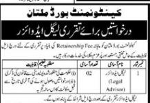 Legal Advisor Cantonment Board Multan Jobs July 30, 2020