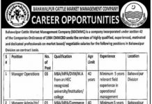 Manager Operations Bahawalpur Cattle Market Management Company Jobs 24 July 2020